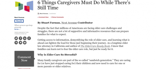 ElderCare Ready Featured on Next Avenue & Forbes.com: 6 Things Caregivers Must Do While There is Still Time